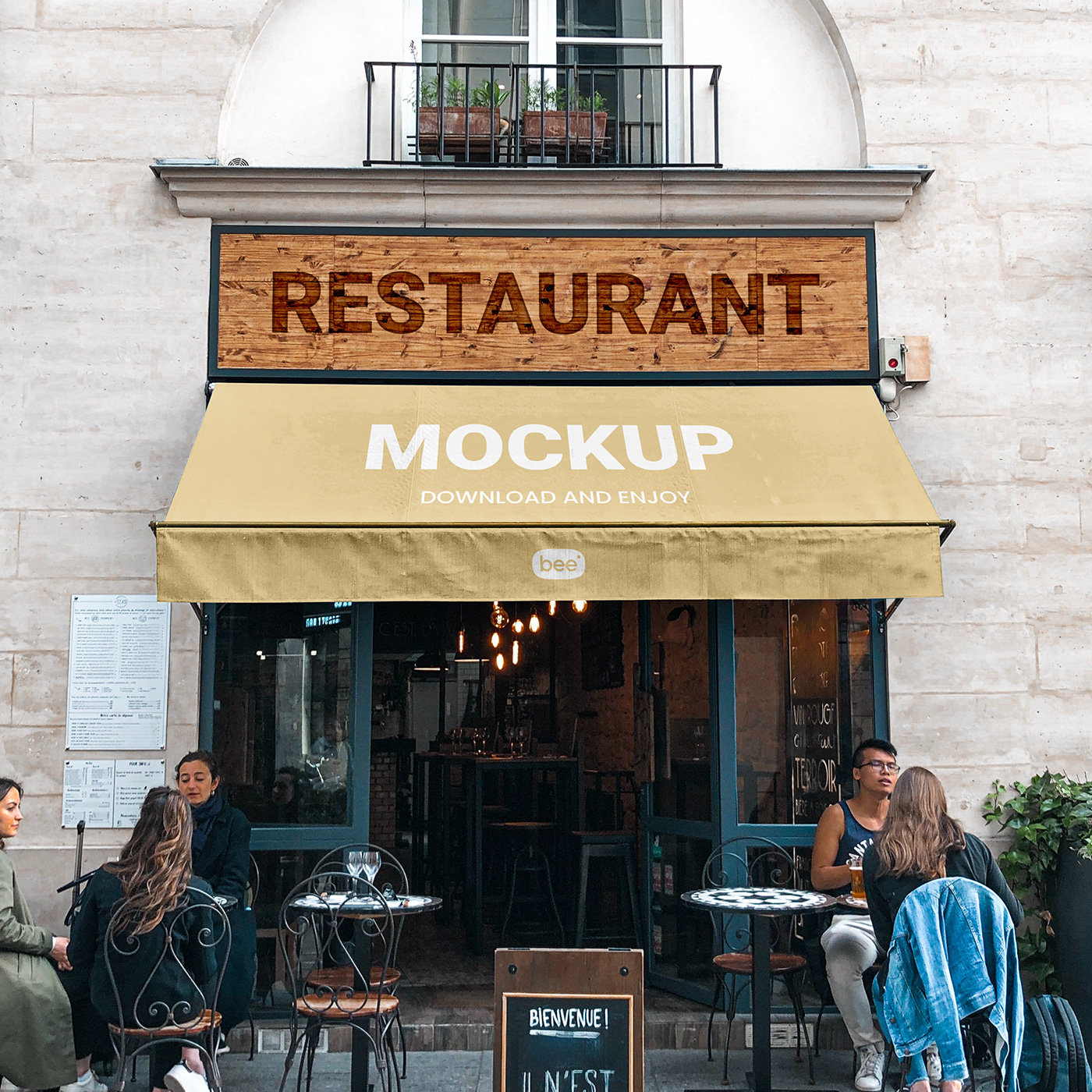 Facing Showcase of Restaurant Front Mockup FREE PSD