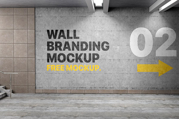 Facing Showcase of Wall Branding Mockup FREE PSD
