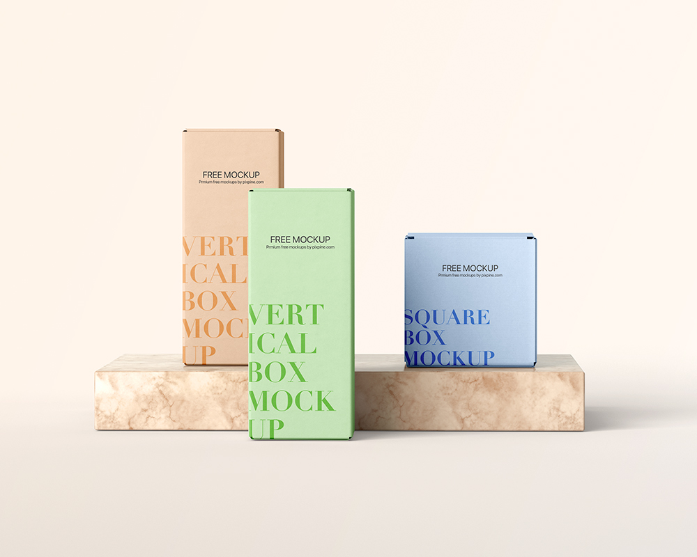 Facing View of Square and Vertical Box Mockup FREE PSD