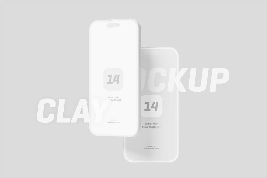 Iphone 14 Pro Clay Mockup in 5 Sights FREE PSD