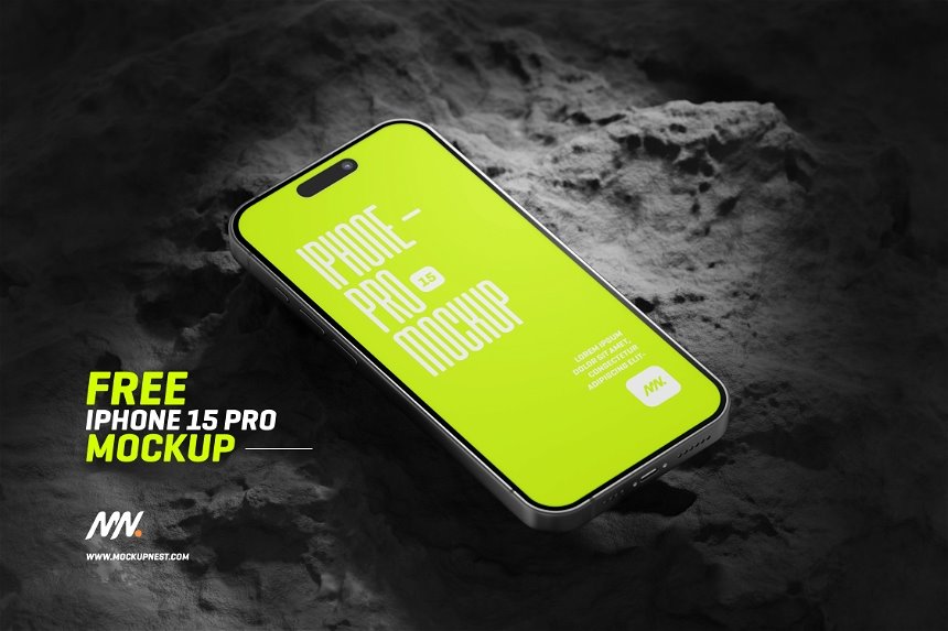 Iphone 15 Pro Mockup on Rock in 4 Views FREE PSD