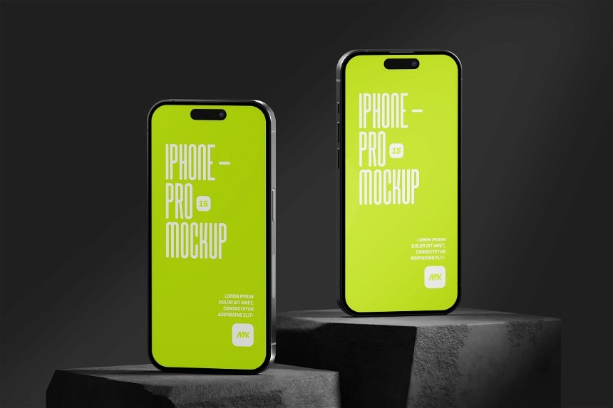 Iphone 15 Pro Mockup on Rock in 4 Views FREE PSD