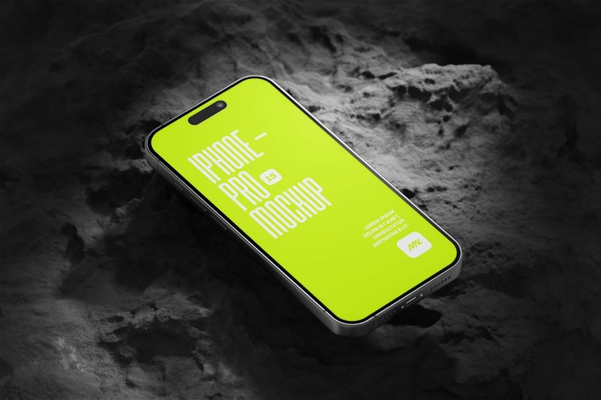 Iphone 15 Pro Mockup on Rock in 4 Views FREE PSD