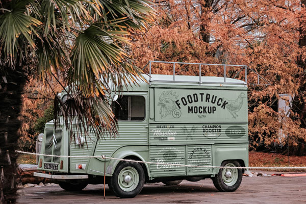 Perspective View of Citroen Food Truck Mockup FREE PSD