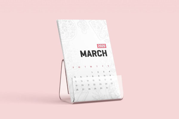 Perspective View of Desk Calendar Mockup FREE PSD