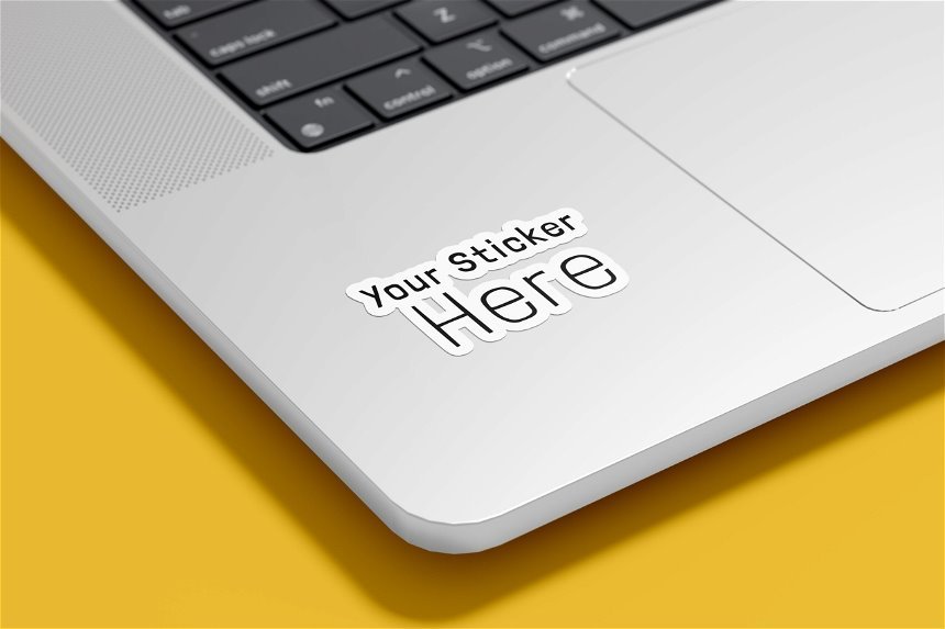 Perspective View of Laptop Sticker Mockup FREE PSD