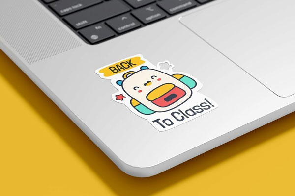Perspective View of Laptop Sticker Mockup FREE PSD