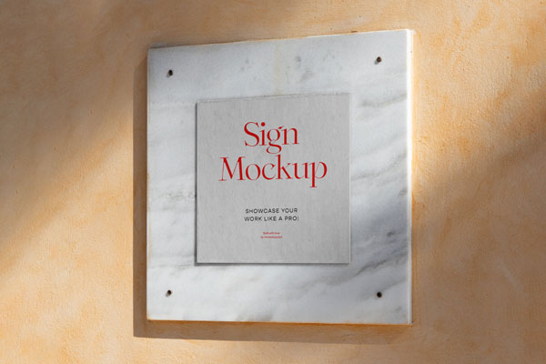 Perspective View of Square Sign Mockup on Marble FREE PSD