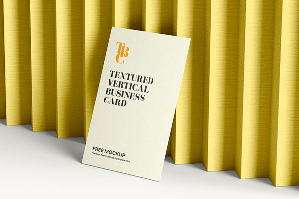 Perspective View of Textured Vertical Business Card Mockup FREE PSD