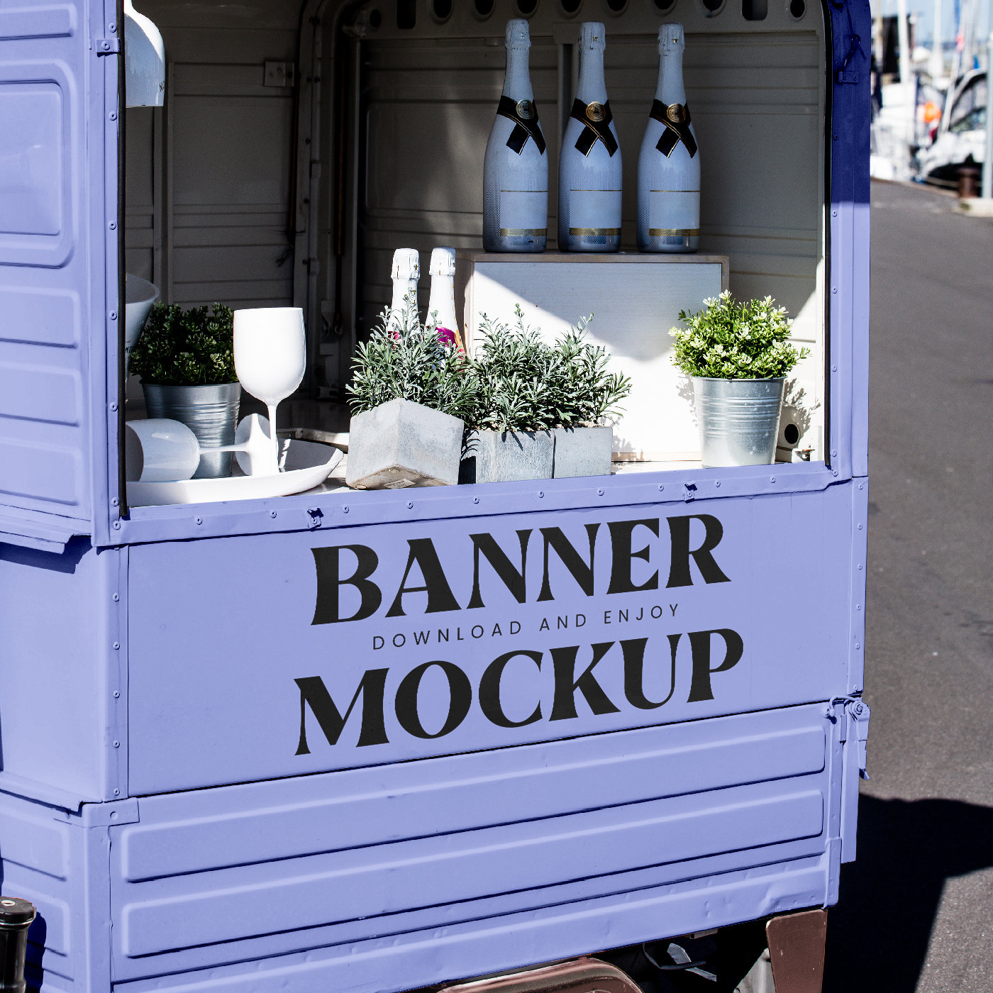Perspective Vision of Small Trailer Mockup FREE PSD