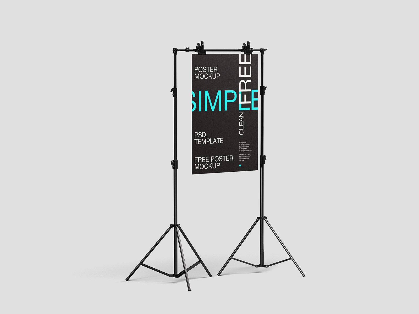Poster Mockup on Tripod in 5 Showcases FREE PSD