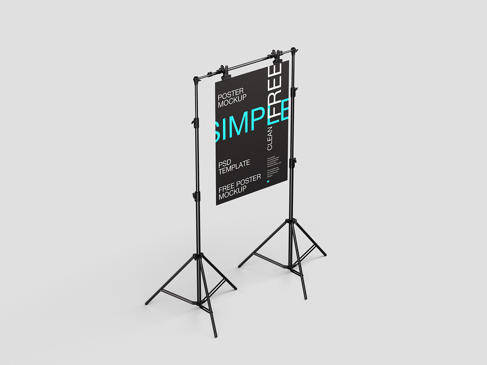 Poster Mockup on Tripod in 5 Showcases FREE PSD