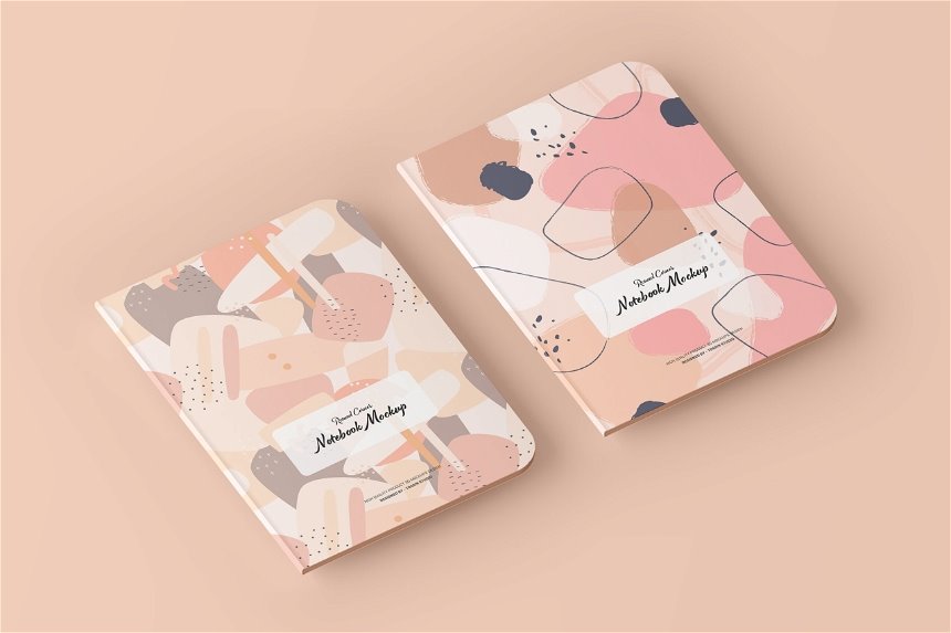 Round Corner Notebook Mockup in 4 Sights FREE PSD