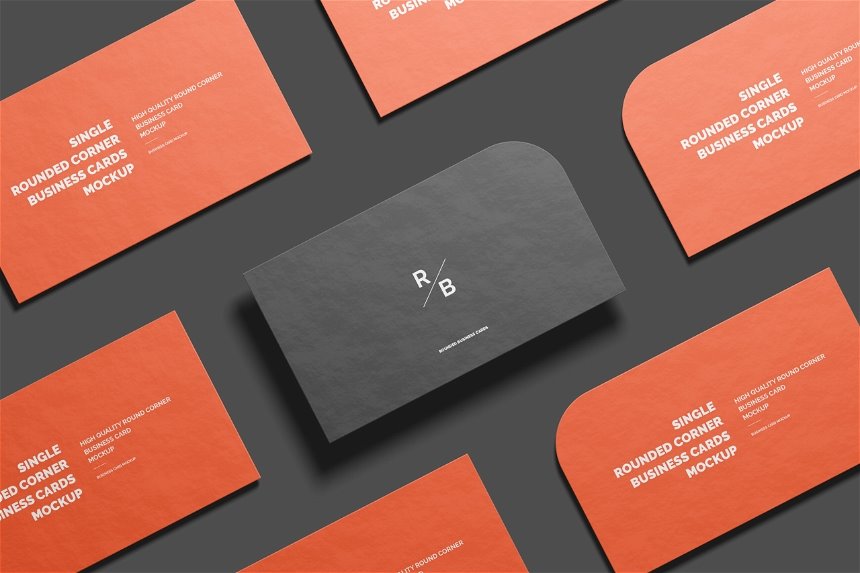 Single Rounded Corner Business Card Mockup in 4 Different Sights FREE PSD
