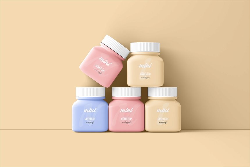 Small Square Pill Bottle Mockup in 3 Shots FREE PSD