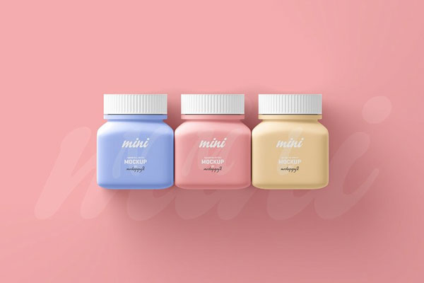 Small Square Pill Bottle Mockup in 3 Shots FREE PSD