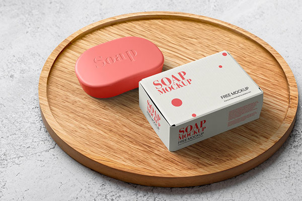 Soap with Box Packaging Mockup in Perspective Vision FREE PSD