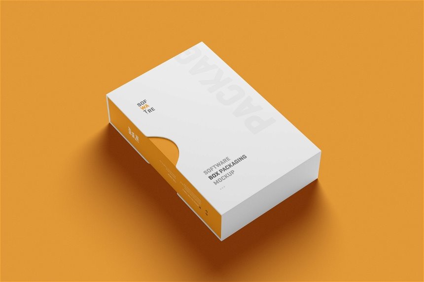 Software Box Mockup with Slip Case in 4 Showcases FREE PSD