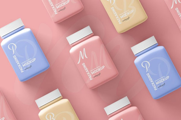 Square Pill Bottle Mockup in 3 Different Shots FREE PSD