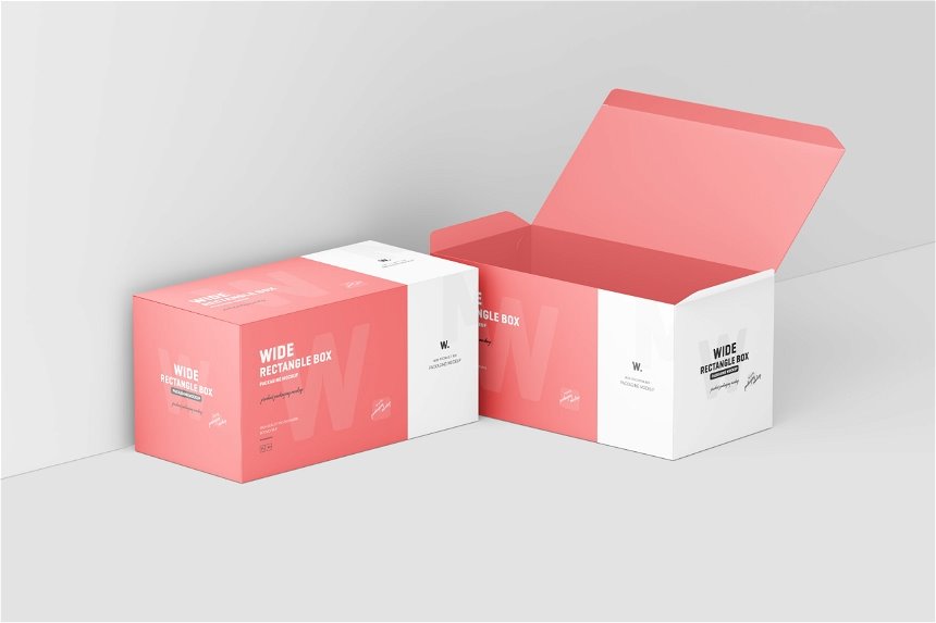 Wide Rectangle Box Packaging Mockup in 4 Sights FREE PSD
