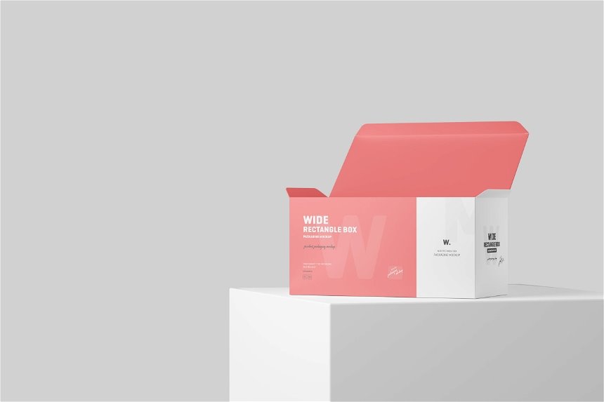 Wide Rectangle Box Packaging Mockup in 4 Sights FREE PSD