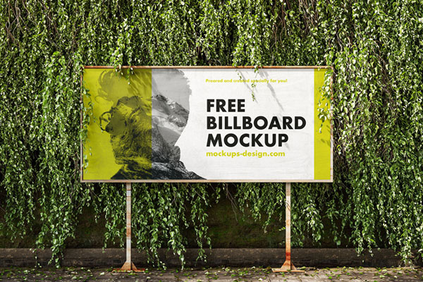 2 Mockups of Billboard with Ivy Wall FREE PSD