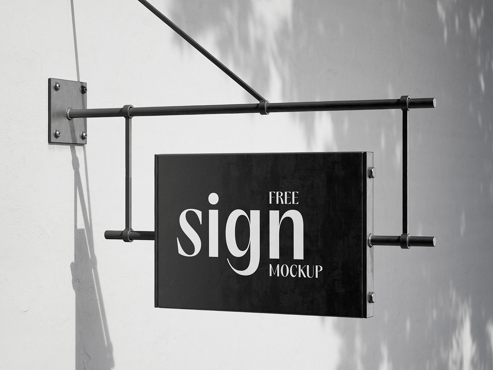 2 Shots of Hanging Sign Mockup on Blank Wall FREE PSD