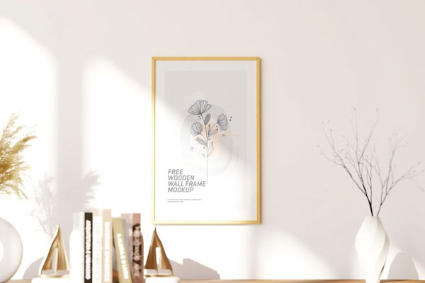 3 Different Shots of Wooden Wall Frame Mockup FREE PSD