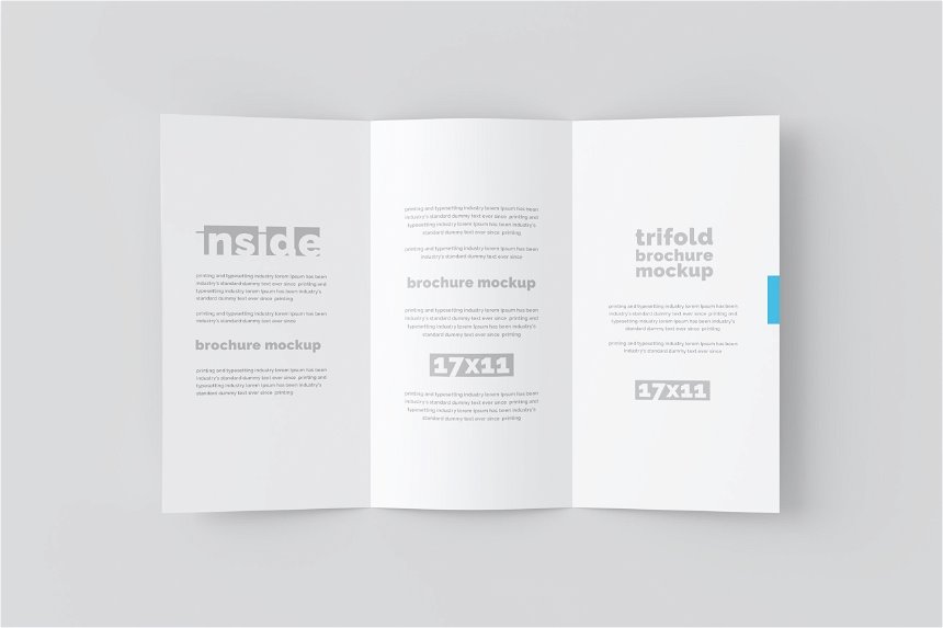 3 Views of 17x11 Tri Fold Brochure Mockup FREE PSD