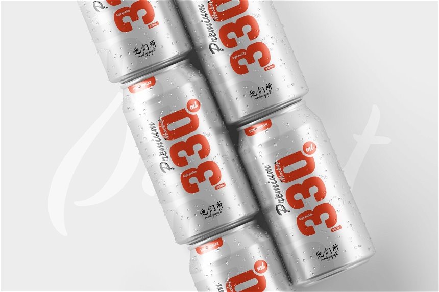 330ml Soda Can Mockup in 3 Views FREE PSD