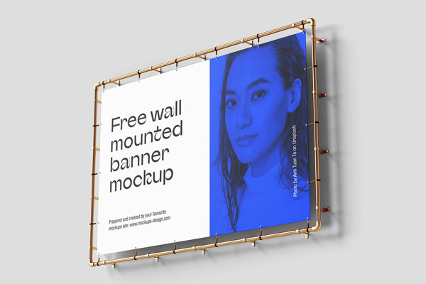 4 Different Views of Wall Mounted Banner Mockup FREE PSD