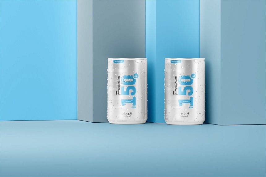4 Different Visions of 150ml Soda Can Mockup FREE PSD