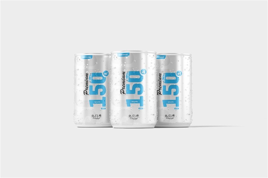 4 Different Visions of 150ml Soda Can Mockup FREE PSD