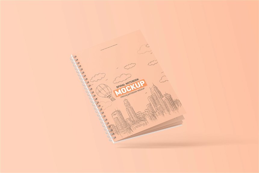 4 Shots of Spiral Notebook Mockup FREE PSD