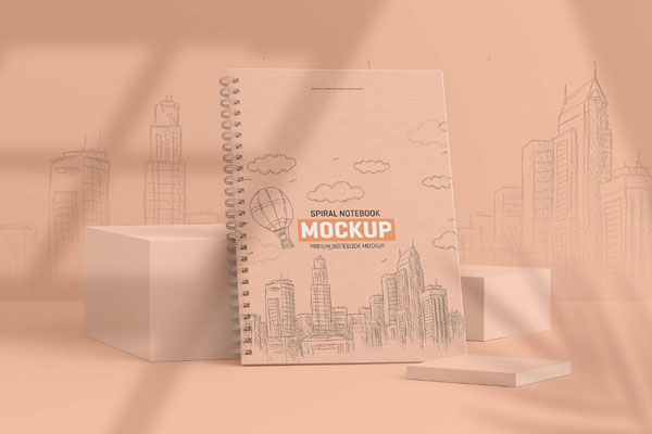 4 Shots of Spiral Notebook Mockup FREE PSD