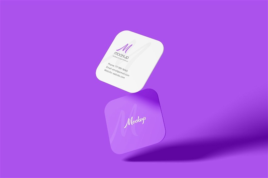 4 Showcases of Square Round Corner Business Card Mockup FREE PSD