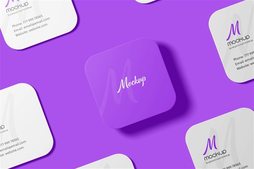 4 Showcases of Square Round Corner Business Card Mockup FREE PSD