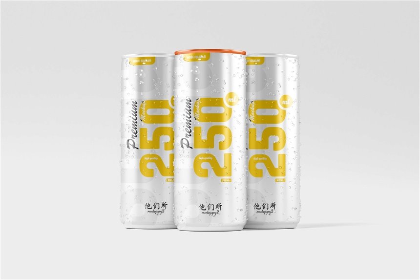 4 Sights of 250ml Soda Can Mockups FREE PSD
