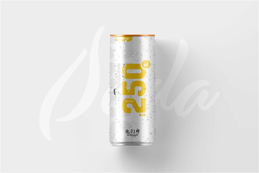4 Sights of 250ml Soda Can Mockups FREE PSD