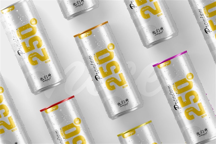 4 Sights of 250ml Soda Can Mockups FREE PSD