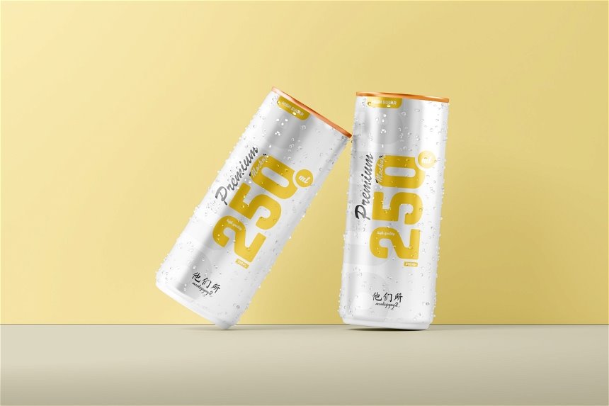 4 Sights of 250ml Soda Can Mockups FREE PSD