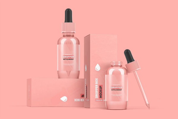 4 Sights of Dropper Bottle Mockup with Its Box FREE PSD