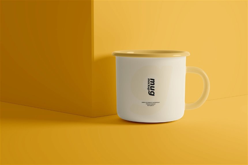 4 Sights of Enamel Mug Mockup with Notebook FREE PSD