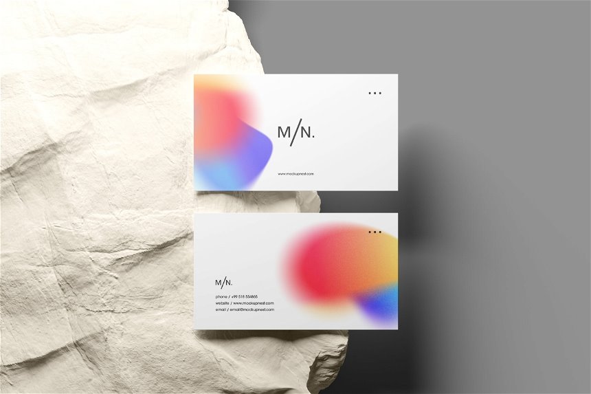4 Views of Business Card Mockup with Rock FREE PSD