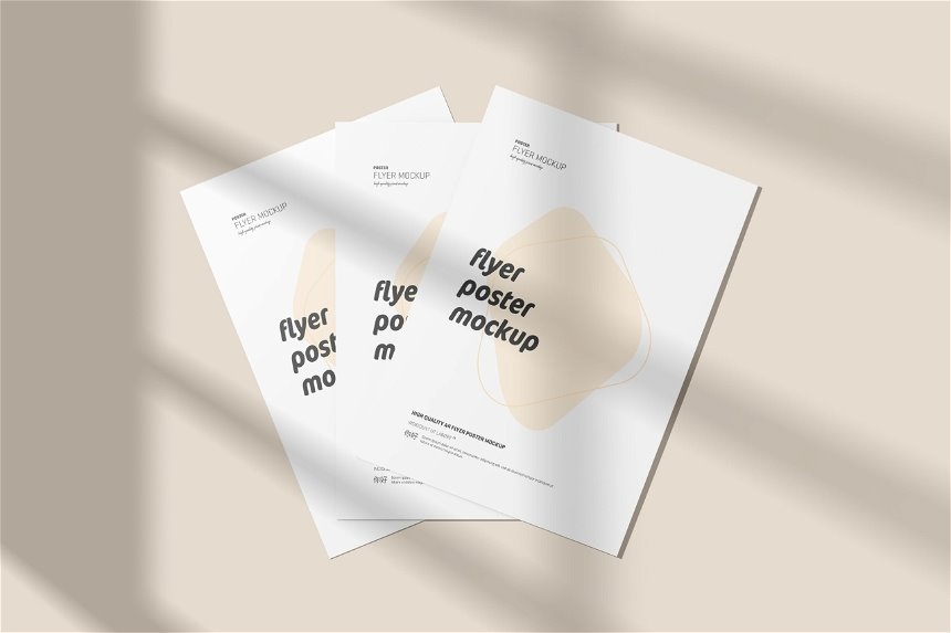 4 Views of Flyer Mockup with Shadows FREE PSD