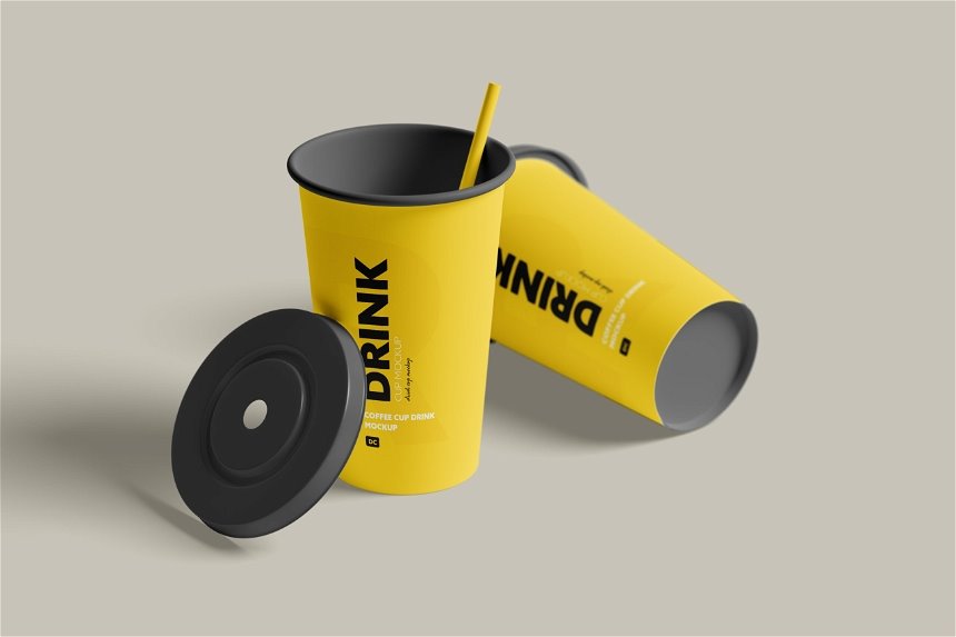4 Visions of Paper Drink Cups Mockup FREE PSD