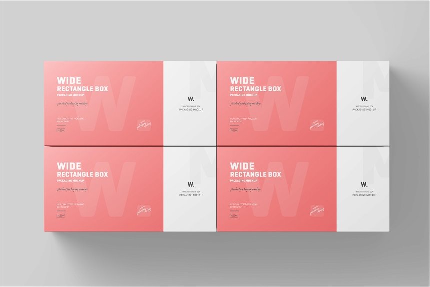 4 Visions of Wide Rectangle Box Mockup FREE PSD