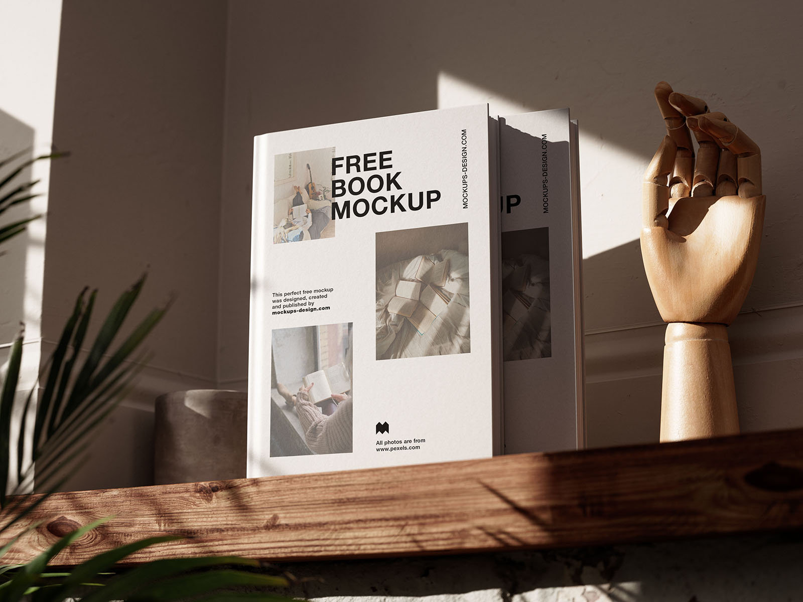 5 Shots of Books Mockup on Wooden Shelf FREE PSD