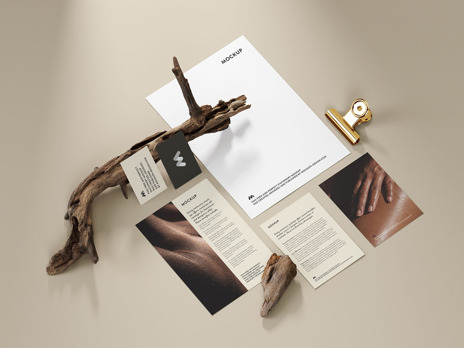 5 Shots of Stationery Mockup with Branches FREE PSD