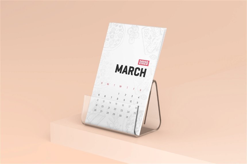 5 Visions of Desk Calendar Mockup with Plastic Stand FREE PSD
